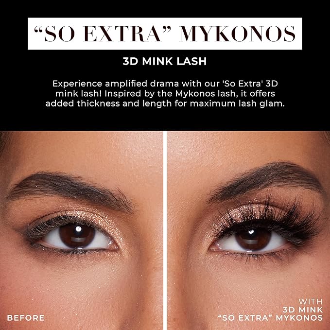 Lilly Lashes So Extra Mykonos 3D Mink Lashes, Mink Eyelashes, The Original Lilly Lash For Wispy & Natural Look, Reusable Eyelashes up to 25x, Fluffy Lashes, Strip Lashes, Lash Glue not Included