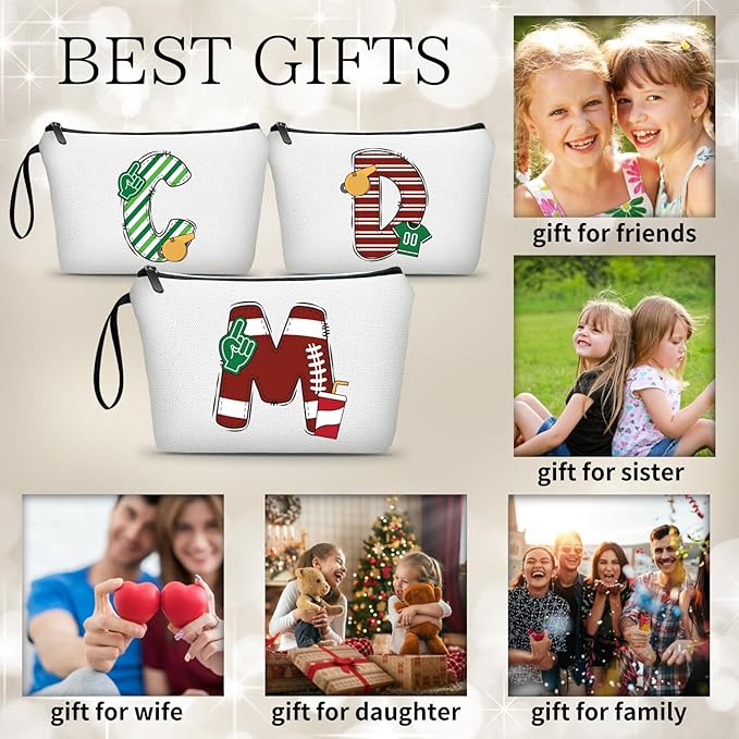 Football Initial Birthday Graduation Gifts Cosmetic Travel Toiletry Bags Football Accessories Party Favors for Women Girls Daughter Niece Team Coach Friends -M