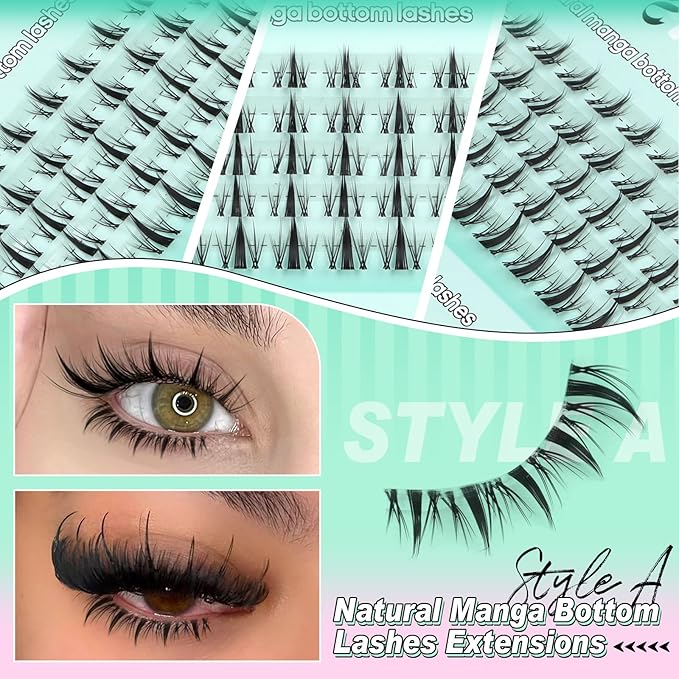 calphdiar Bottom Lash Clusters Fairy Lashes Clusters Manga Bottom Eyelash Clusters Natural Bottom Lash Extension 5-7mm Individual Lashes 2 Styles Anime Lower Eyelash Extensions Bottom Cluster Lashes