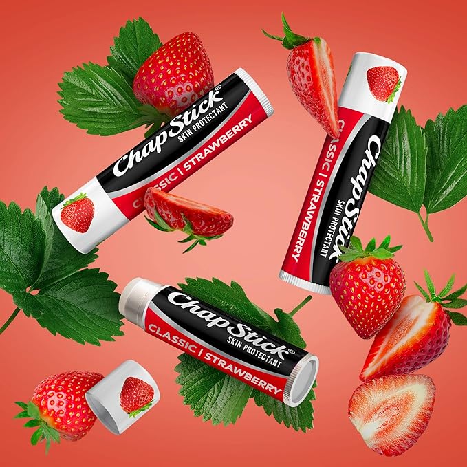 ChapStick Lip Moisturizer, Classic Strawberry 3-Packs (12 Sets/36 Tubes) – Bulk Lip Balm, Fruity & Sweet, 0.15 Oz Ea