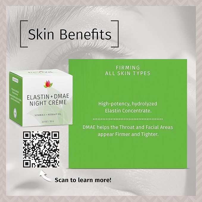 Reviva Labs Elastin and DMAE Cream – Firming Night Cream for Face, Neck, and Throat Area – Facial Moisturizer for Women, Tightening and Lifting Cream, 2 oz