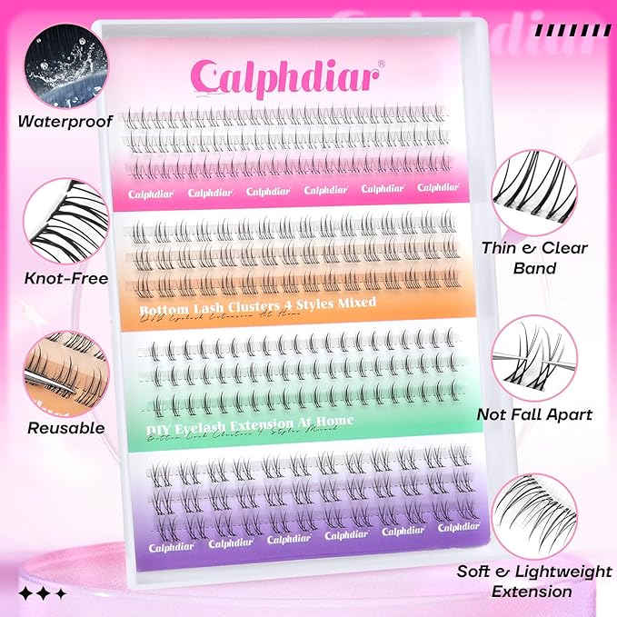 Bottom Lashes Natural Bottom Lash Clusters 4 Styles Lower Eyelash Extension Individual Lashes 216pcs Clear Thin Band Bottom Eyelashes Clusters DIY Lower Lashes Extensions by calphdiar