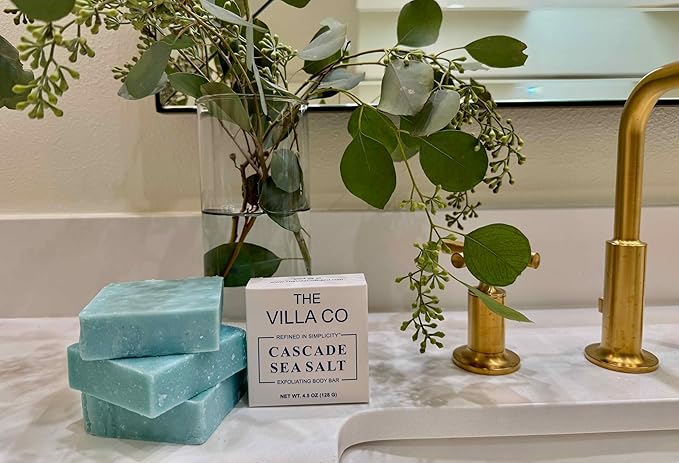 The Villa Co - Cascade Sea Salt | 4.5oz Exfoliating Body Bar for Men | Artisan Made in USA | Natural Ingredients | Sea Salt | Refined in Simplicity