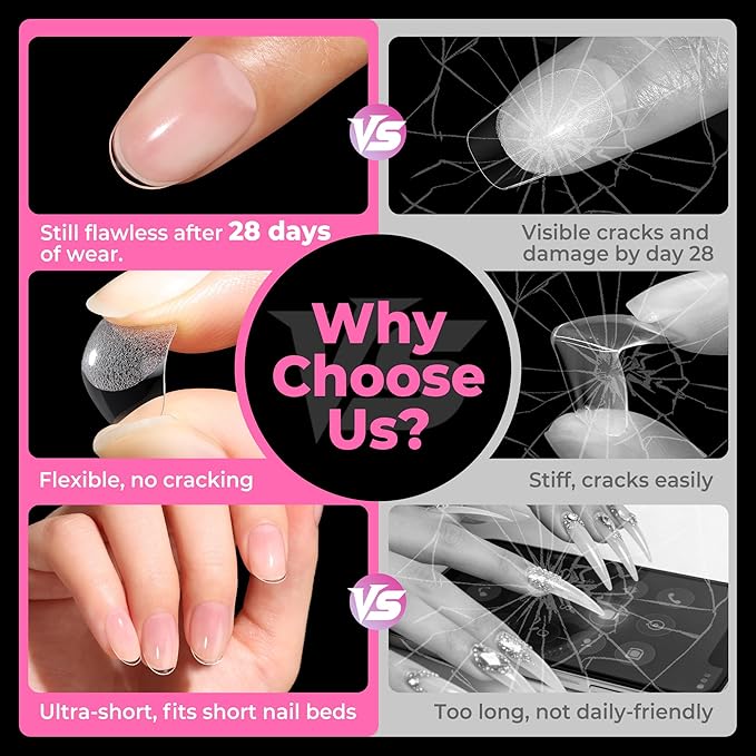 UNA GELLA Extra Short Oval Nail Tips, Pre-Etched Round Clear Fake Nails 216pcs Soft Gel Acrylic Nail Tips Full Cover False Ultra Short Gel Nail Tip for Beginners Nail Salon Extensions 12 Sizes
