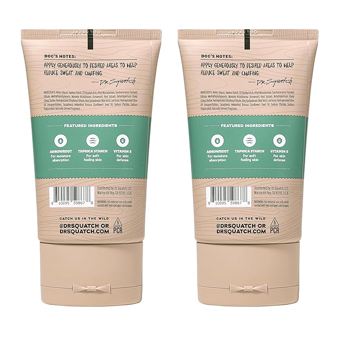 Dr. Squatch Whole Body Deodorant for Men - Odor + Sweat Control - Aluminum + Talc Free - Natural Ingredients - Dermatologist-Tested for All Skin Types - Rainforest Rapids (3.4 fl oz, 2-Pack)