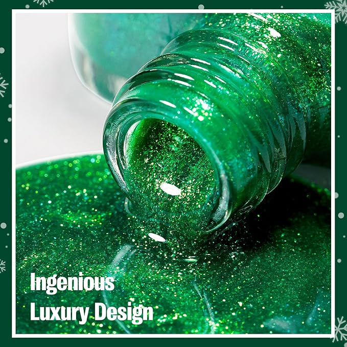 Nail Polish Glitter Green 15ml, Quick Drying Nail Polish Regular Lacquer Aurora Long-Lasting Air Dry Long-Lasting Oil-Base Manicure DIY Salon for Ladies