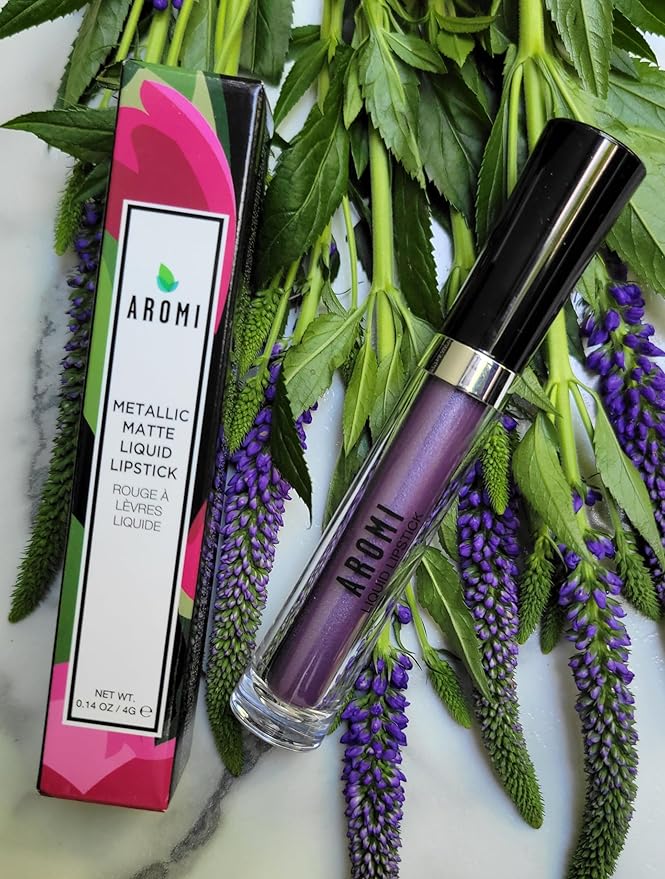 Aromi Violet Plum Metallic Liquid Lipstick | Dark Purple Lip Color with a Shimmery Finish, Vegan, Cruelty-free, Long-Lasting and Smudge Proof Lipstick (Silver Plum) | Long-lasting, Shimmery, Plum Lip Color, Metallic Finish, Waterproof, Long wear lipstick