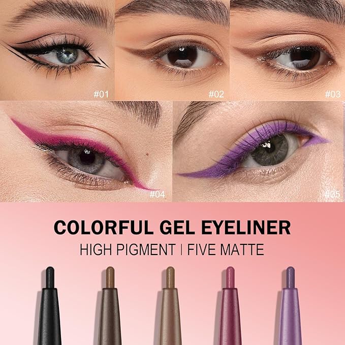 KYDA 2 Pcs Purple Gel Eyeliner Pencil, Lasting Matte Gel Eye Liner, Colorful Crayon Eyeliner Pencil, Smooth Creamy Retractable Eye Liner, Ultra-Pigmented, Waterproof Smudge-proof