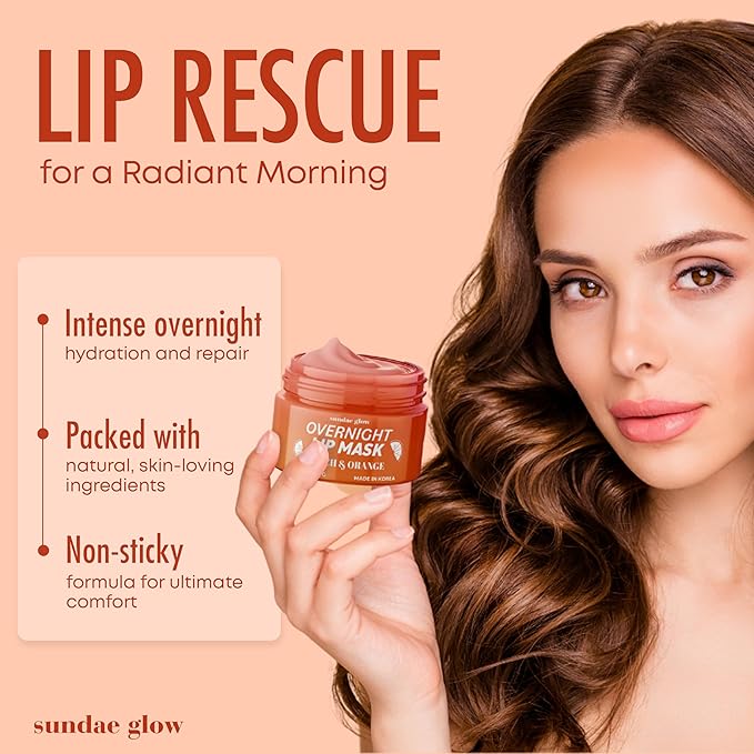 Sundae Glow Lip Mask with Peach & Orange – Hydration, Lip Repair for Dry Cracked Lips & Smoothing – Dermatologist Tested, Korean Lip Care – 95% Natural, Clean Beauty, Cruelty-Free – 1 Pack
