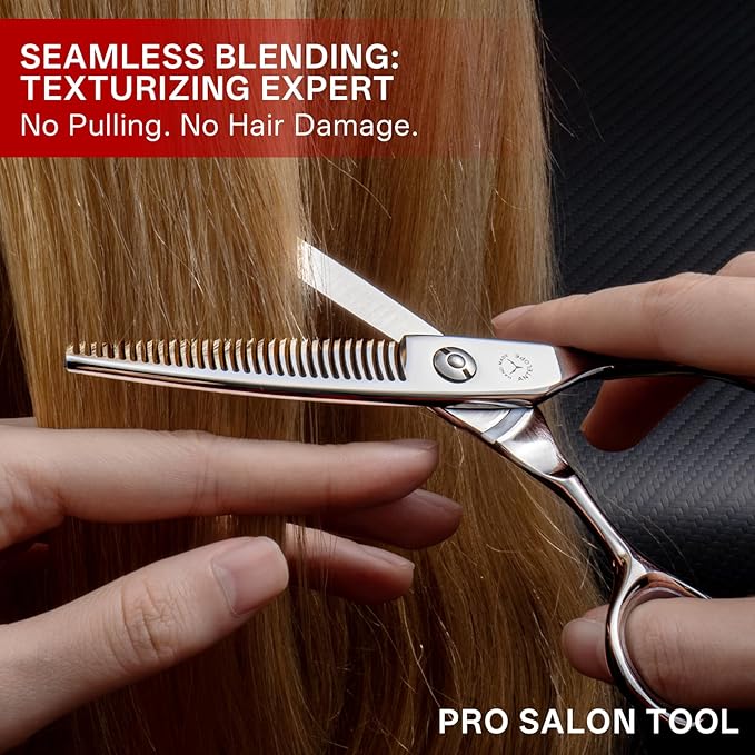 6” Professional Hair Thinning Scissors, VG10 Steel, 30 Teeth Blending Shears with 30% Thinning Rate, Lightweight Ergonomic Design for Barbers, Stylists & Home Use