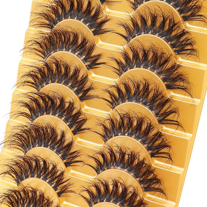 Veleasha Russian Strip Lashes with Clear Band Looks Like Eyelash Extensions D Curl Lash Strips 10 Pairs Pack (DT16)