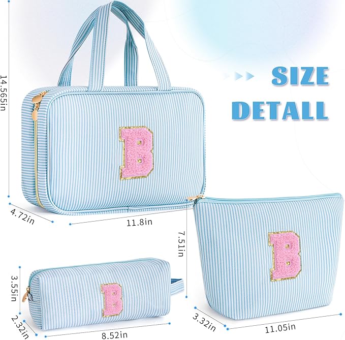 Fystdtote Initial Cute Toiletry Makeup Bag Pouch Cosmetic Travel Bag | Gift for Niece Sister Friend Female Her Mom | Birthday Gifts for Women Daughter Gifts - Blue B