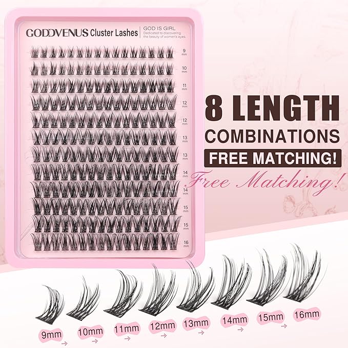 Lash Clusters Wispy Lashes Clusters Like Eyelashes Extension in Salon Natural DIY Cluster Eyelash Extensions for 5-7 days 9-16mm D Curl Fluffy DIY Individual Lashes (192pcs D Curl)
