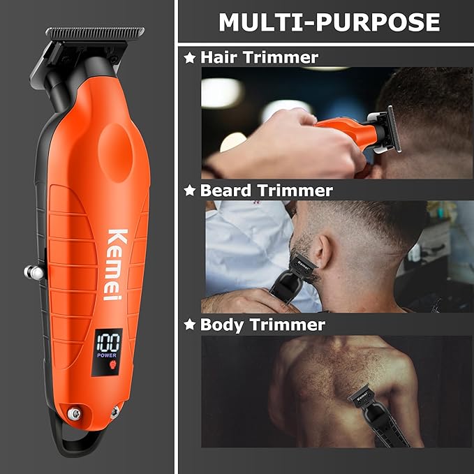KEMEI 2293 Professional Hair/Beard Trimmer for Men Zero Gapped Hair Clippers for Barber with T Blade, Rechargeable, Cordless