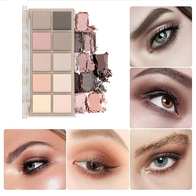 Sulily 10 Colors Nude Eyeshadow Palette,Gray Taupe Brown Matte Eye Shadow Makeup,Neutral Smokey,Blendable High Pigment,Long Lasting Waterproof Professional Beauty Makeup Kit,Women, Cement