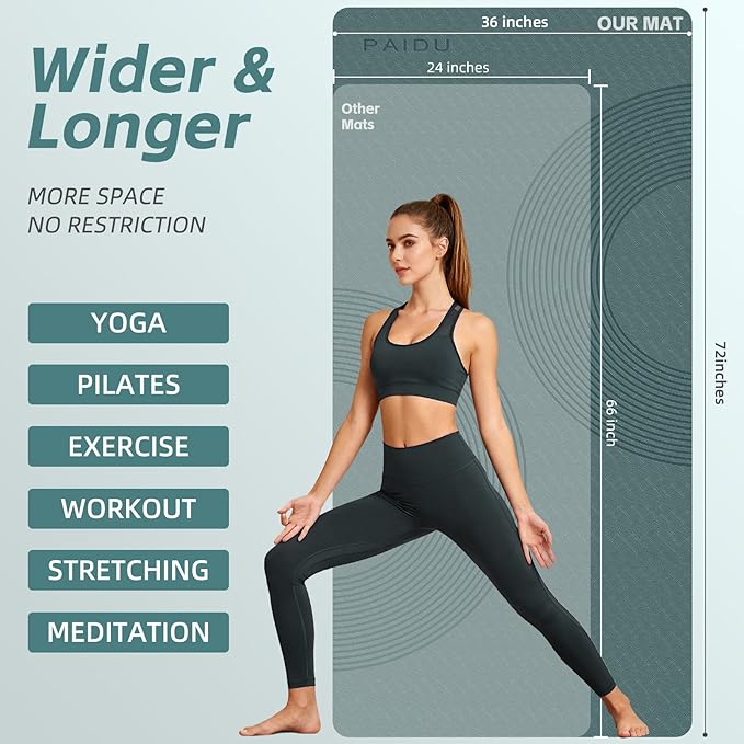 Large Yoga Mat, 72" x 36" x 2/5"（10MM） Thick Non-Slip Exercise Mat, SGS-Certified POE Material, Ideal for Home Gym, Yoga, Pilates, Fitness Workouts & Floor Mat