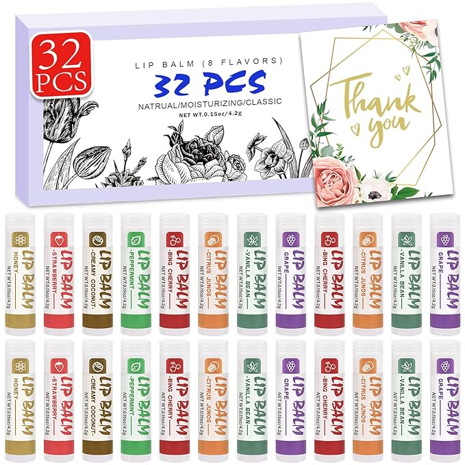 32 Pack Lip Balm, Natural Lip