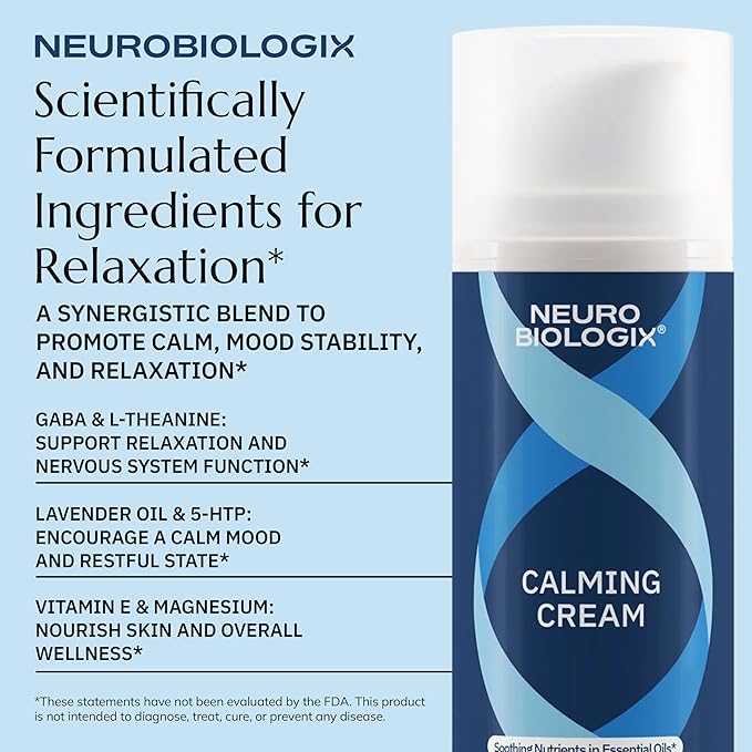 Neurobiologix Lavender Magnesium Cream with GABA & L Theanine, Hydrating Topical Moisturizer For Men and Women with Squalane, Glycerin & Vitamin E, Smooth, Lightweight Body Cream, 3.2 Oz Bottle