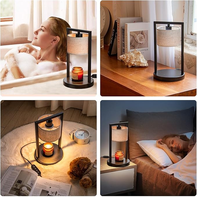 Candle Warmer Lamp with Timer, Electric Candle Warmer for Jar Candles, Dimmable Warming Light with 2 Bulbs, House Warming Gifts Bedroom Home Living Room Decor, Gifts for Mom (Beige)