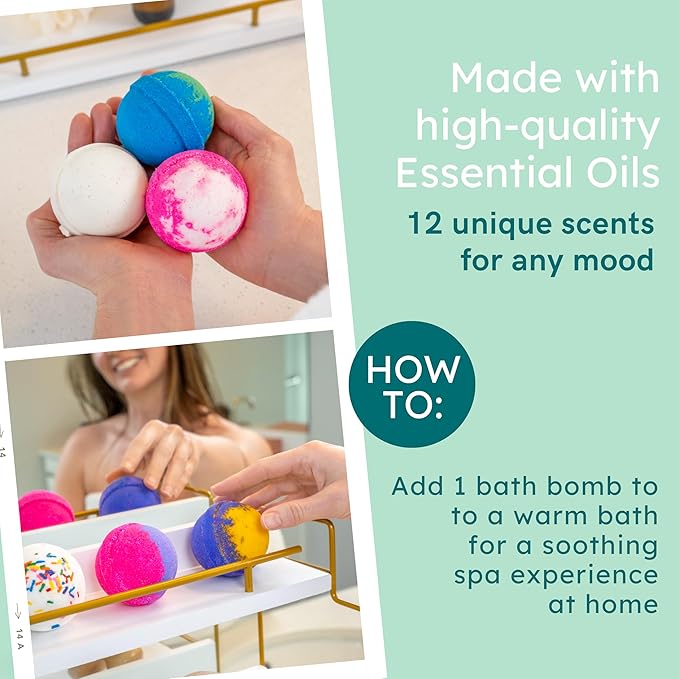 Anovina Bath Bombs for Women & Men – Natural, Non-Toxic & Organic Bath Bomb Gift Set – Relaxing Spa Fizzies for Sensitive Skin – Handmade Bath Bombs Set for Adults, Kids & Holiday Gifts