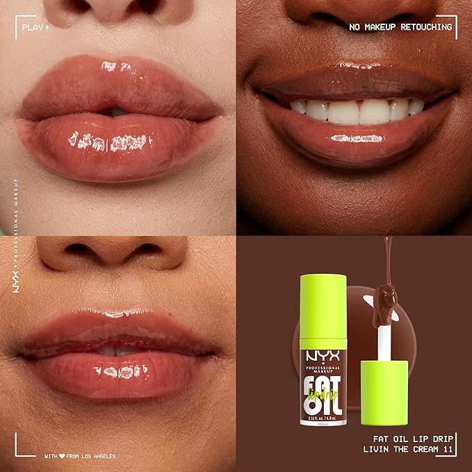 NYX PROFESSIONAL MAKEUP Fat Oil Lip Drip, Moisturizing, Shiny and Vegan Tinted Lip Gloss - Livin the Cream (Dusty Brown)