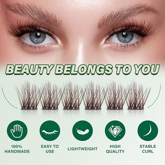 KEYYOU Brown Lash Clusters 144pcs Eyelash Clusters 8-18MIX D Curl Cluster Lashes Soft Wispy Lash Clusters Natural Look Brown DIY Lash Extension At Home(Brown05-D-8-18MIX)