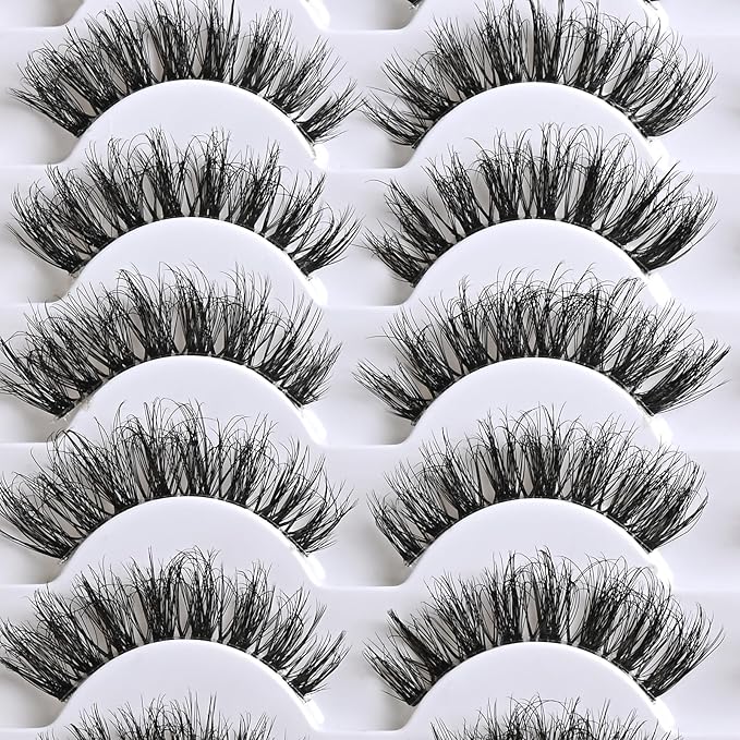 Lashes False Eyelashes Natural Wispy Fake Lash Strips 50D Strip Lash Clusters Cat Eye Volume Mink Eyelash Pack Fluffy Eye Lashes Natural Look Short Cateye Full Pestañas Sets by FenBair