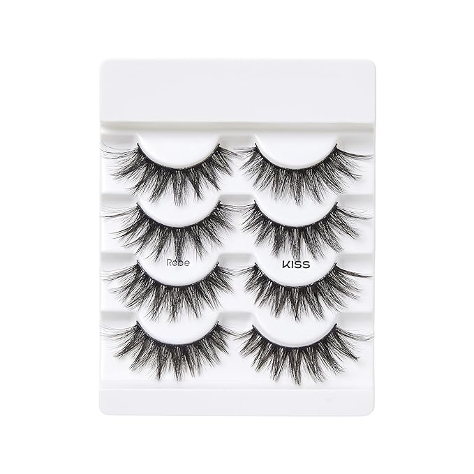 KISS Triple Push-Up, False Eyelashes, 'Robe', 12mm, Includes 4 Pairs Of Lashes, Easy to Apply, Reusable Lash Clusters