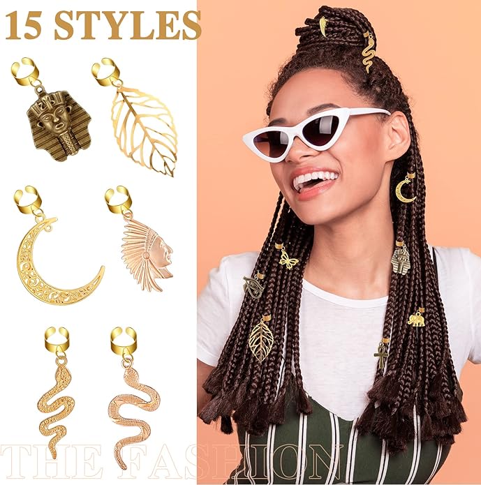 40 Pcs Hair Clips for Braids Locs Hair Jewelry Braids Hair Clips Gold Hair Accessories for Braids Hair Beads African Style Butterfly DIY Hair Jewelry Pendant Hair Charms Decoration for Braiding