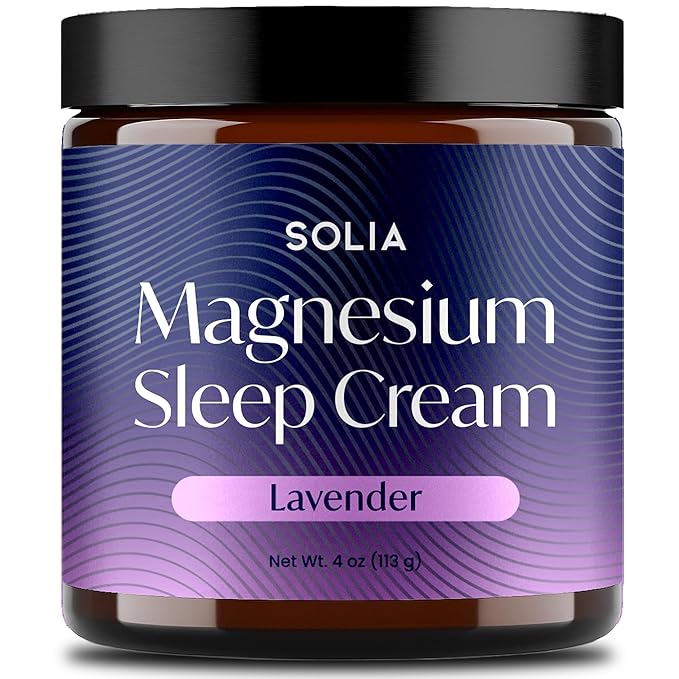Solia Magnesium Sleep Cream, USA-Made Topical Magnesium Lotion for Sleep, Lavender Lotion for Feet Pain, Nighttime Mag Oil Body Butter, Foot Cream for Leg Cramps, Relaxing Rub for Muscle Soreness, 4oz