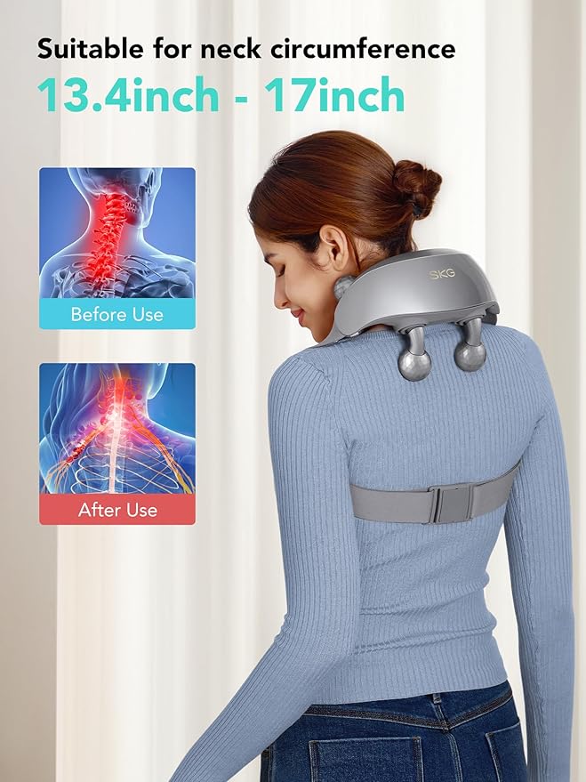 SKG Neck Massager for Pain Relief Deep Tissue Shiatsu Neck and Shoulder Cordless Massger with Heat Valentine Gifts for Men and Women Dad Mom Grandpa H7 Ultra Grey