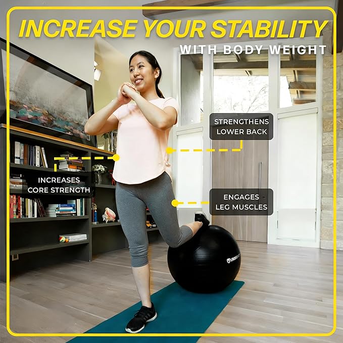 Exercise Ball - Yoga Ball Anti-Burst and Slip Resistant, for Fitness, Pregnancy, Stability, Balance, Core Workout - Training Ball w/Quick Pump - Office, Home, Gym