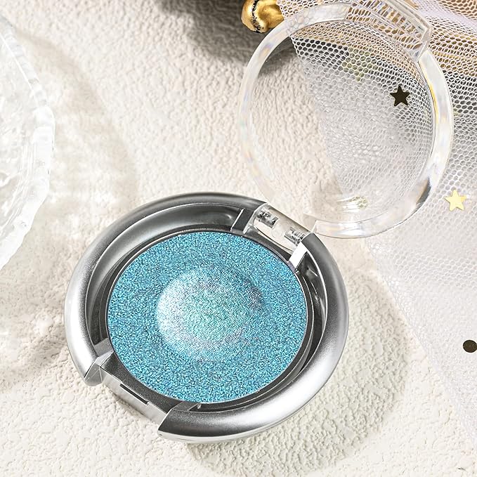 Glitter Eyeshadow,Multichrome Holographic Blue Shimmer Eye Shadow,Chameleon High Pigmente Sparkly Shadows Palette，Iridescent Metallic Eye Highlighter，Makeup for Rave，LongWear,02#