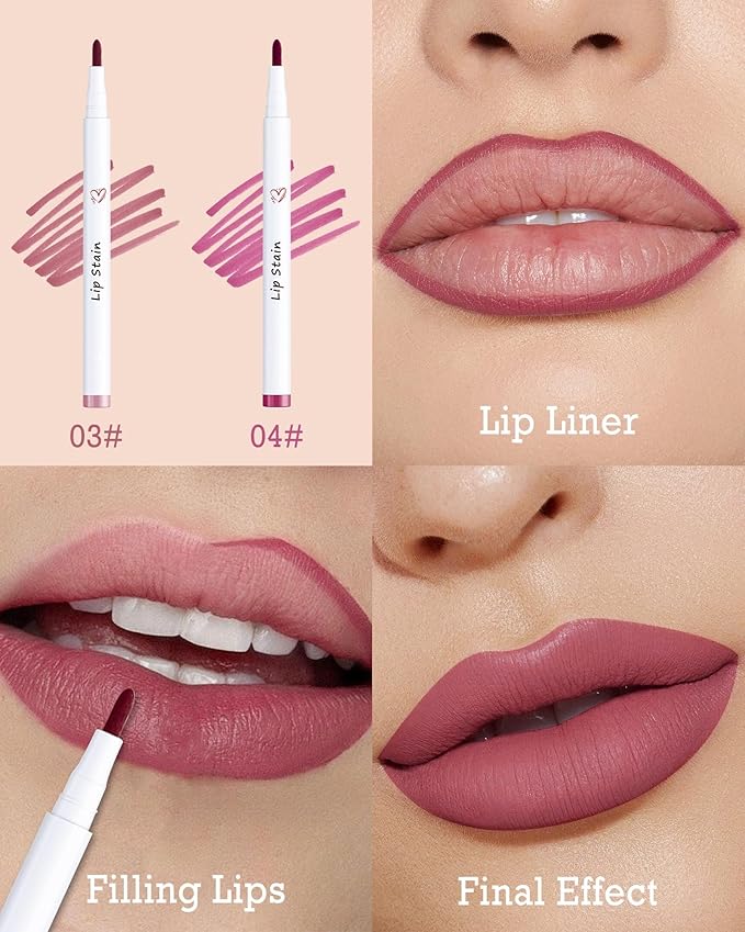 Lip Stain Marker Pen Set, 2Pcs Lip Liner Longlasting