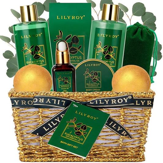 Bath and Body Gift Basket for Valentines Day Gifts - 10-Piece Eucalyptus Luxury Spa Set for Women & Men, Relaxation Ideal for Mothers Day, Fathers Day, Birthday, Christmas Gift for Her & Him
