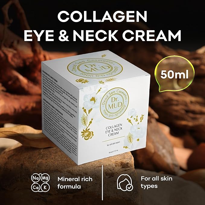 Dr. MUD Collagen Eye & Neck Cream – Hydrating Daily Moisturizer with Hyaluronic Acid, Collagen, Dead Sea Minerals & Plant Extracts – Soothing, Lifting & Firming Eye/Neck Care – For All Skin Types