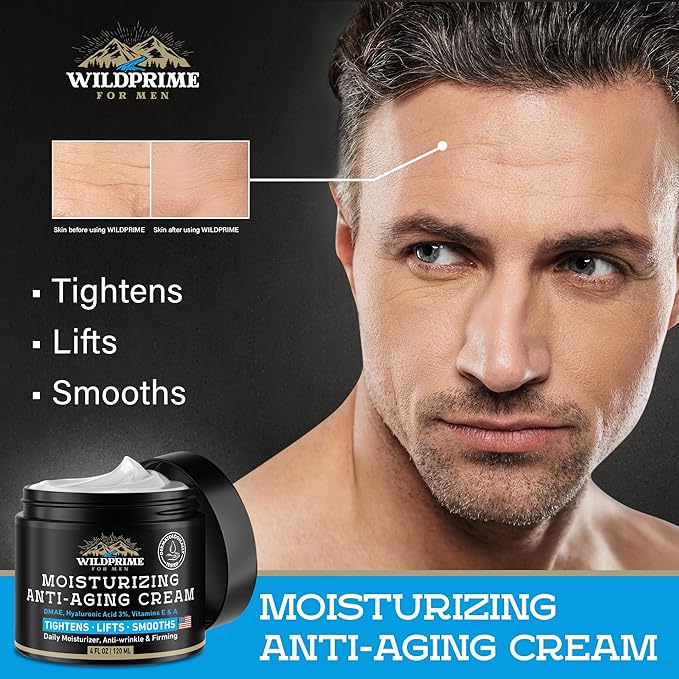Men's Face Moisturizer Cream - Anti Aging & Wrinkle - Made in USA - Collagen, Hyaluronic Acid, Vitamins E & A, Avocado Oil - After Shave Lotion - Age Facial Skin Care, Day & Night Moisturizing, 4 oz