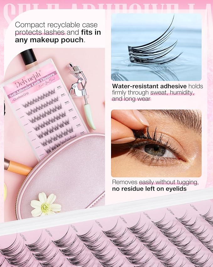 Self Adhesive Eyelashes Natural Self Adhesive Lash Clusters Short Wispy Eyelash Clusters Fairy Cluster Eyelash extensions Pre-glued Individual Lashes Clusters pestañas postizas naturales by Delyneph