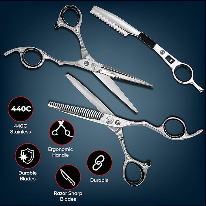 Saki Ha Professional Hair Shears Set 5.5 Inch - Includes Hair Scissors, Thinning Shears and Razor - Handmade from Japanese Steel
