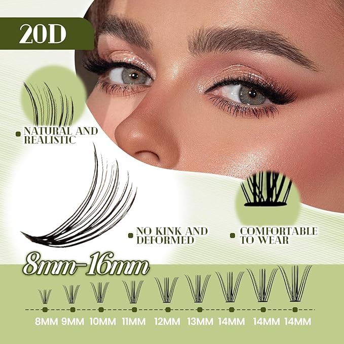 FADVAN DIY Lash Extension Kit 20D Volume Lash Clusters Kit with Lash Bond and Seal 280 pcs Thick Individual Lashes 8-14 mm D Mink Lashes Cluster, Lash Cluster Remover and Tweezers