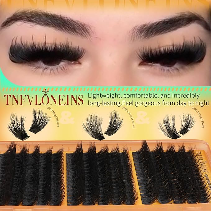 Fluffy Lash Clusters Kit 200D+260D+300D Eyelash Clusters Spikes Lash Extension Kit Thick Eyelash Extension Kit D-Curly Cluster Eyelash Extensions 12-20MM Mink Individual Lashes Cluster by TNFVLONEINS