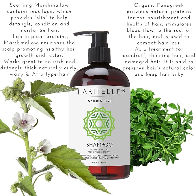 Laritelle Nature’s Love Organic Shampoo – 17.5 oz – Anti-Thinning Hair Growth, Rich Botanical Hydrosols & Keratin • Color Safe • Made in California