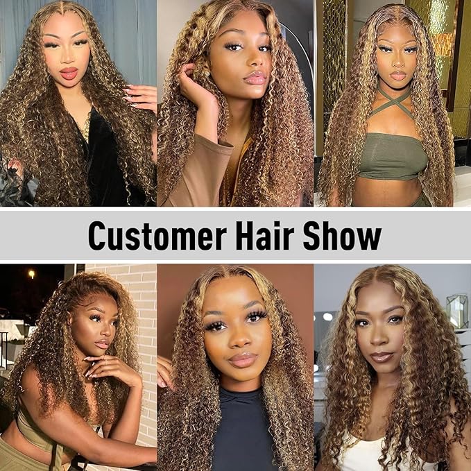 Balayage Highlight Wear and Go Glueless Wig for Beginners 26 inch, Kinky Curly Glueless Wigs Human Hair Pre Plucked Pre Cut Ombre Blonde 4/27, 6x4 HD Lace Front Wig for Black Women 200% Density