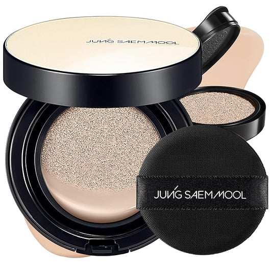JUNG SAEM MOOL Essential Skin Nuder Cushion | Natural Finish, Buildable Coverage Cushion Foundation by Korean Makeup Artist (Refill Included, 0.98 Fl Oz, SPF 50), 19 Pink Light