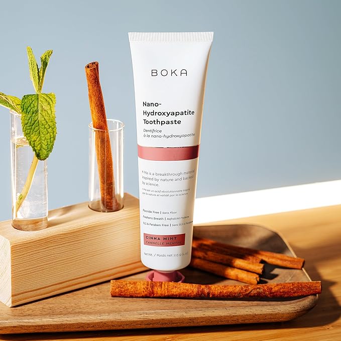 Boka Fluoride Free Toothpaste, Nano Hydroxyapatite Toothpaste, Appropriate for Sensitive Teeth - for Adult, Kids Oral Care - Cinnamon Mint Flavor, 4 Fl Oz 3Pk US Manufactured