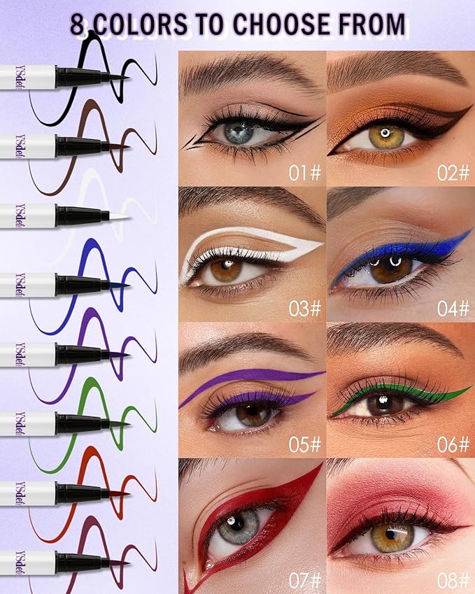 Liquid Eyeliner Pencil, Burgundy Waterproof Long Lasting Colored Eye liner Pen with Precision Tip, Matte Colorful Smudgeproof High Pigment Eyeliner Pen,Christmas Party Eye Makeup Gift for Women-08