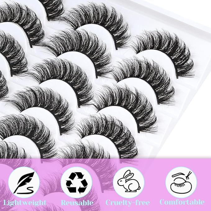 Losha Lashes Fluffy Cat Eye Lashes D Curl False Eyelashes 6D Volume Full Eye Lashes Pack 14 Pairs Soft Fake Eyelashes (Classic)