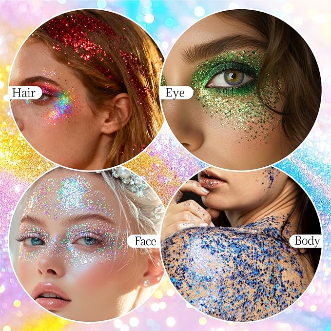 DAGEDA Rainbow Body Glitter Stick,Sparkly Face Glitter Makeup,Holographic Hair Glitters Mermaid Makeup Rave Outfits for Women, Shimmer Face Paint Stick Singer Concert Accessories