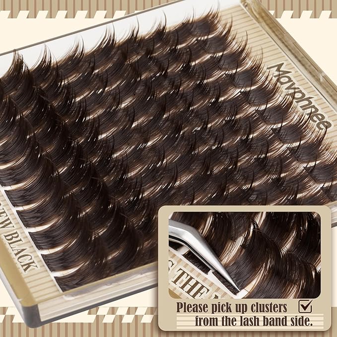 Brown Lash Clusters Spiky Volume Cluster Eyelash Extensions Fairy Spikes Dark Brown Wispy Thick Cluster Lashes Extensions Wide-Band Spiky Fluffy Eyelash Clusters (90 Pcs, CC Curve, 10-16MM)