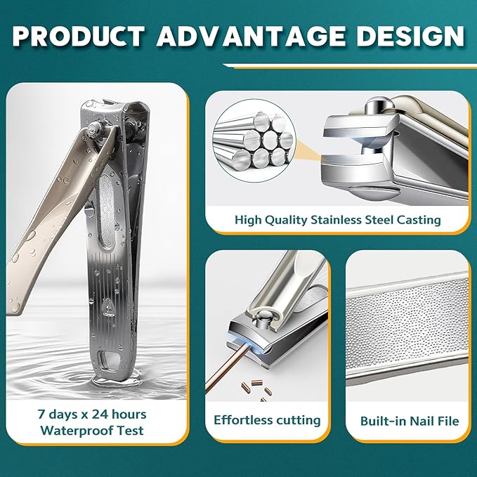 Pro 5-in-1 Nail Clippers Set for Men & Women. Ultra Sharp Stainless Steel Manicure Kit w/Angled Trimmer in Luxury Leather Case. Travel & Home Use